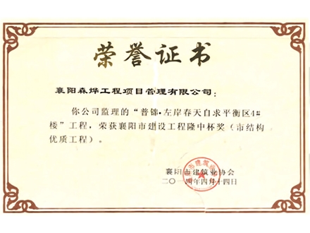 左岸春天自求平衡区4#楼 “隆中杯” 市结构优质工程