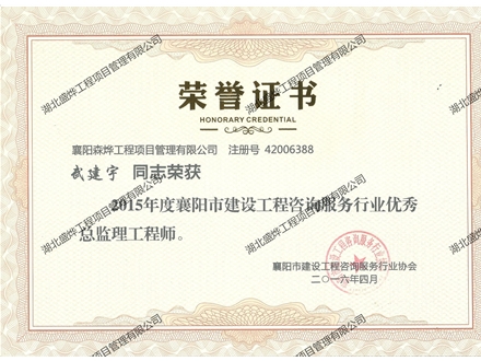 武建宇--2015年度襄阳市建设工程咨询服务行业优秀监理工程师